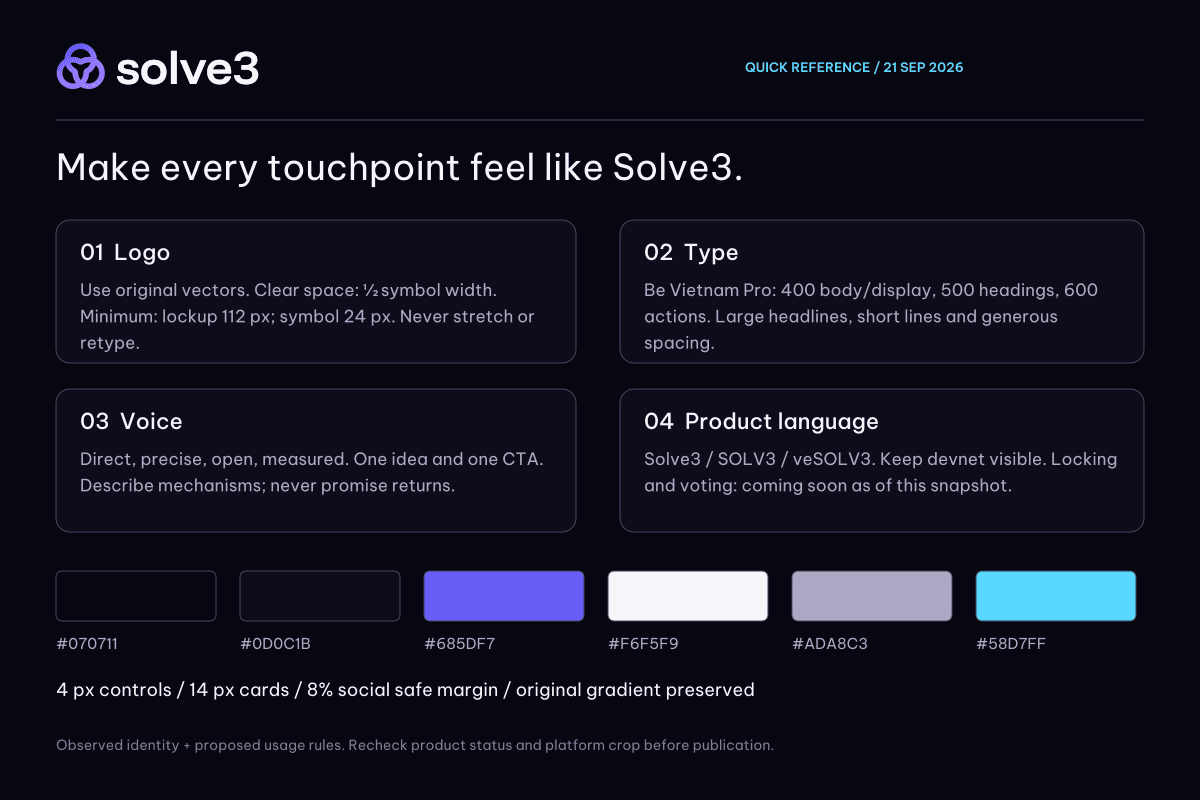 Solve3 brand quick-reference sheet preview